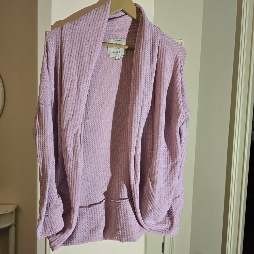 Simply Southern Cardigan Lavender Waffle Knit Open Front‎ Long Sleeve Womens S